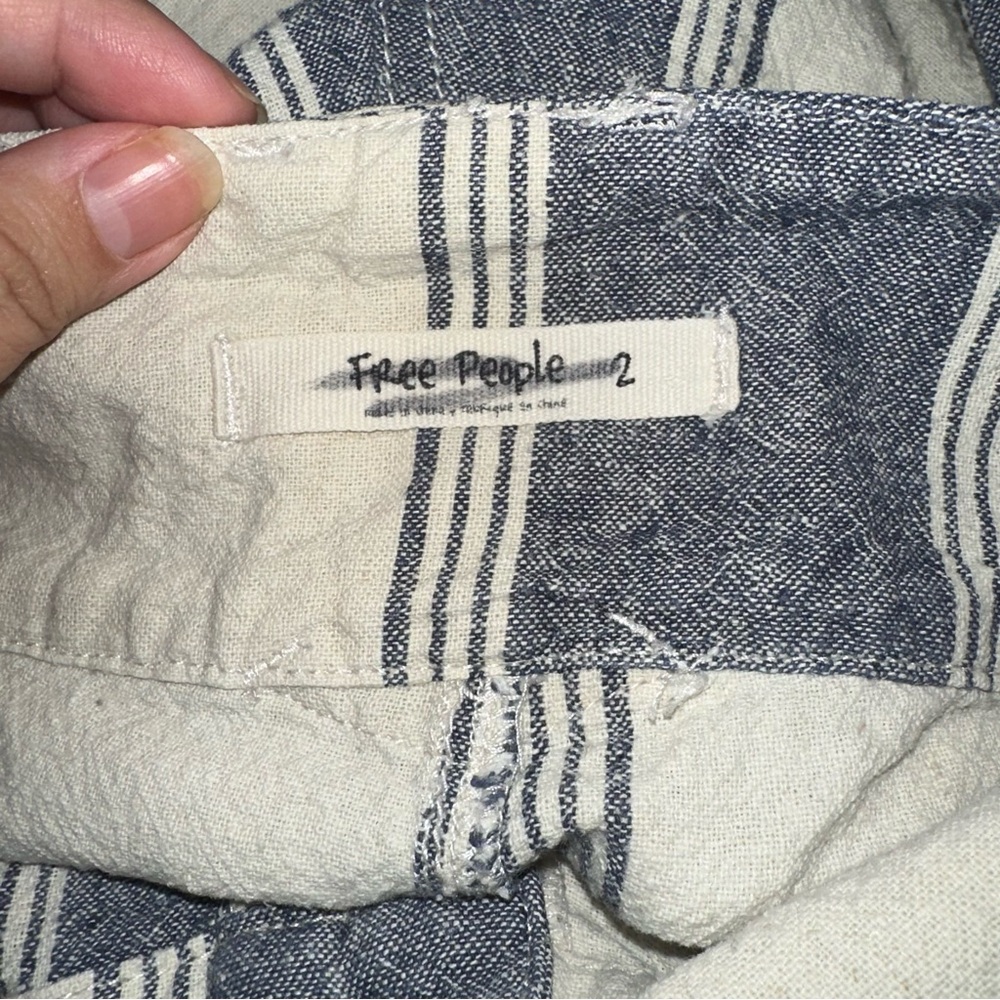 Free People Vintage Retro Stripe linen Wide Leg Jeans sz 2 #W3 - Picture 4 of 5
